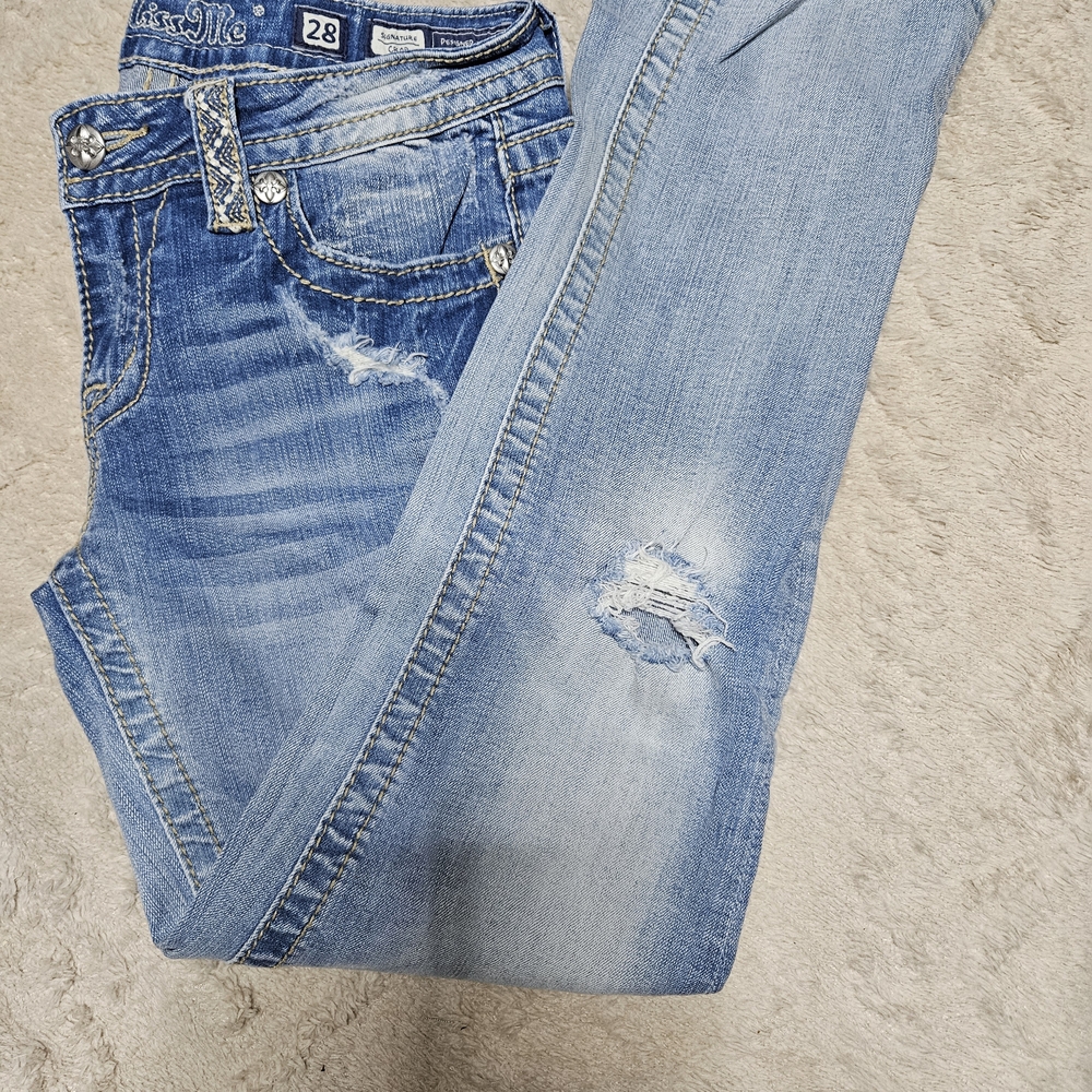 Miss Me Blue Boot Cut Jeans with Distressed Details